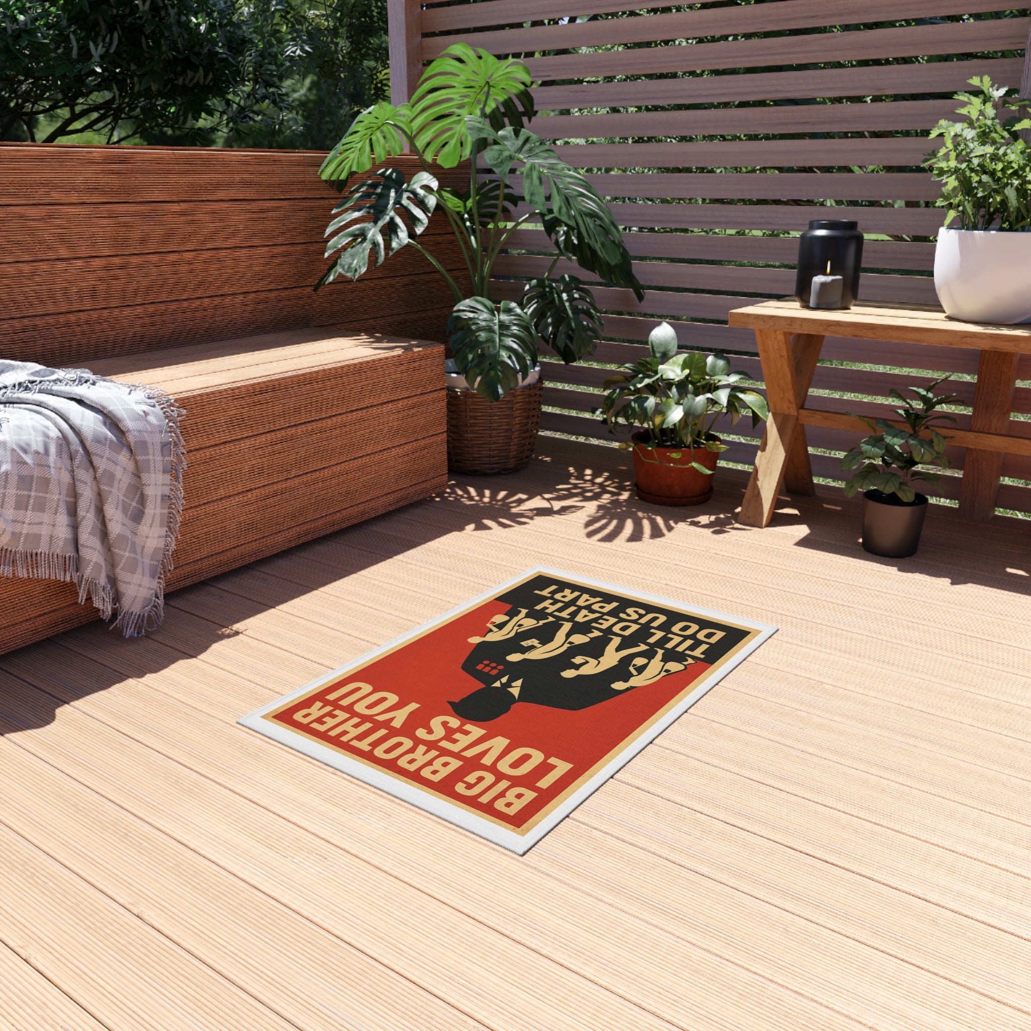 Outdoor Rug with Vintage Propaganda Design | Unique Patio Decor, Garden Mat, Boho Home Decor, Fun Outdoor Area Rug
