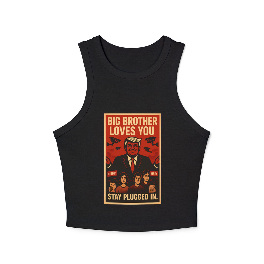 Women's Vintage-Inspired Racer Tank Top - "Big Brother Loves You" - Retro Gift, Summer Outfit, Statement Top, Festival Fashion, Graphic Tank