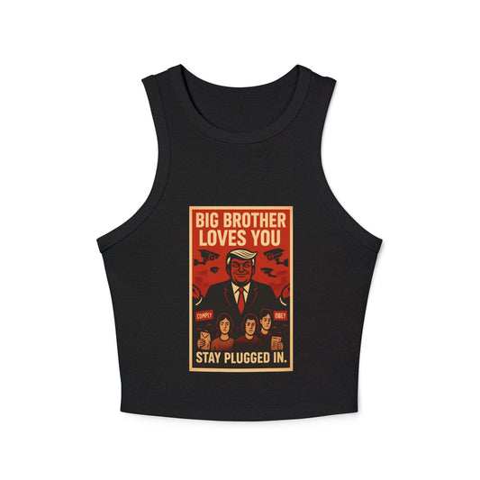 Women's Vintage-Inspired Racer Tank Top - "Big Brother Loves You" - Retro Gift, Summer Outfit, Statement Top, Festival Fashion, Graphic Tank