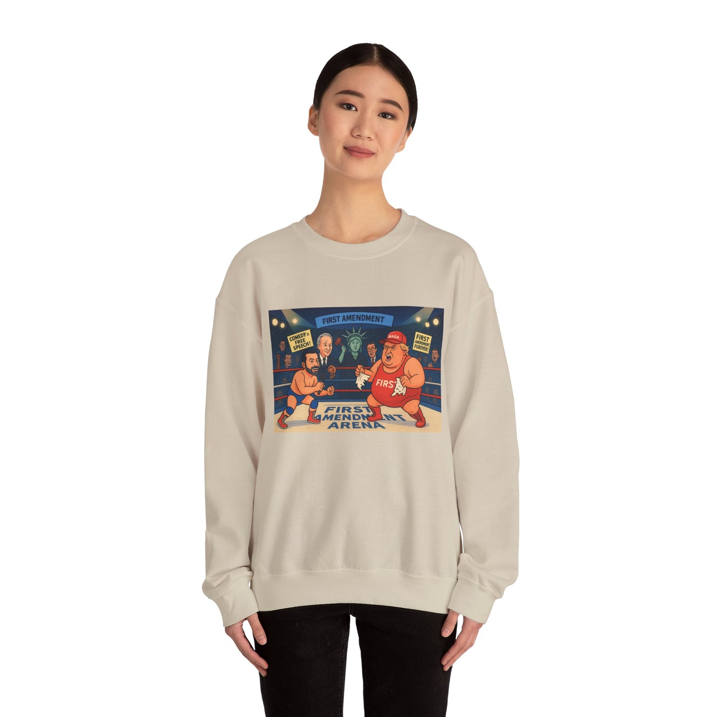 Patriotic Humor Crewneck Sweatshirt, Funny Gift for Political Enthusiasts, Comfy Casual Wear, Ideal for Gift Giving, Unisex Fashion