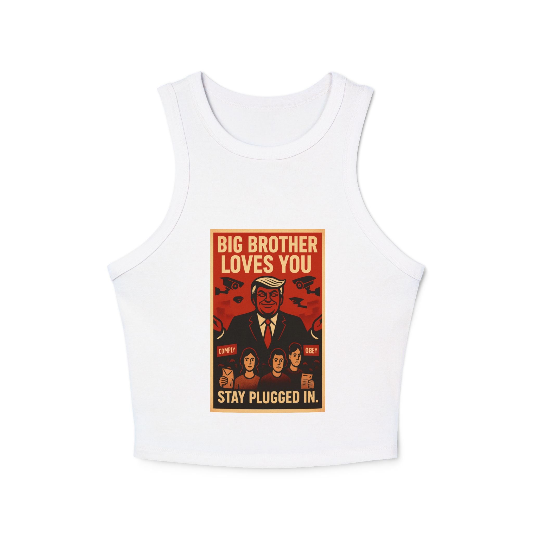Women's Vintage-Inspired Racer Tank Top - "Big Brother Loves You" - Retro Gift, Summer Outfit, Statement Top, Festival Fashion, Graphic Tank