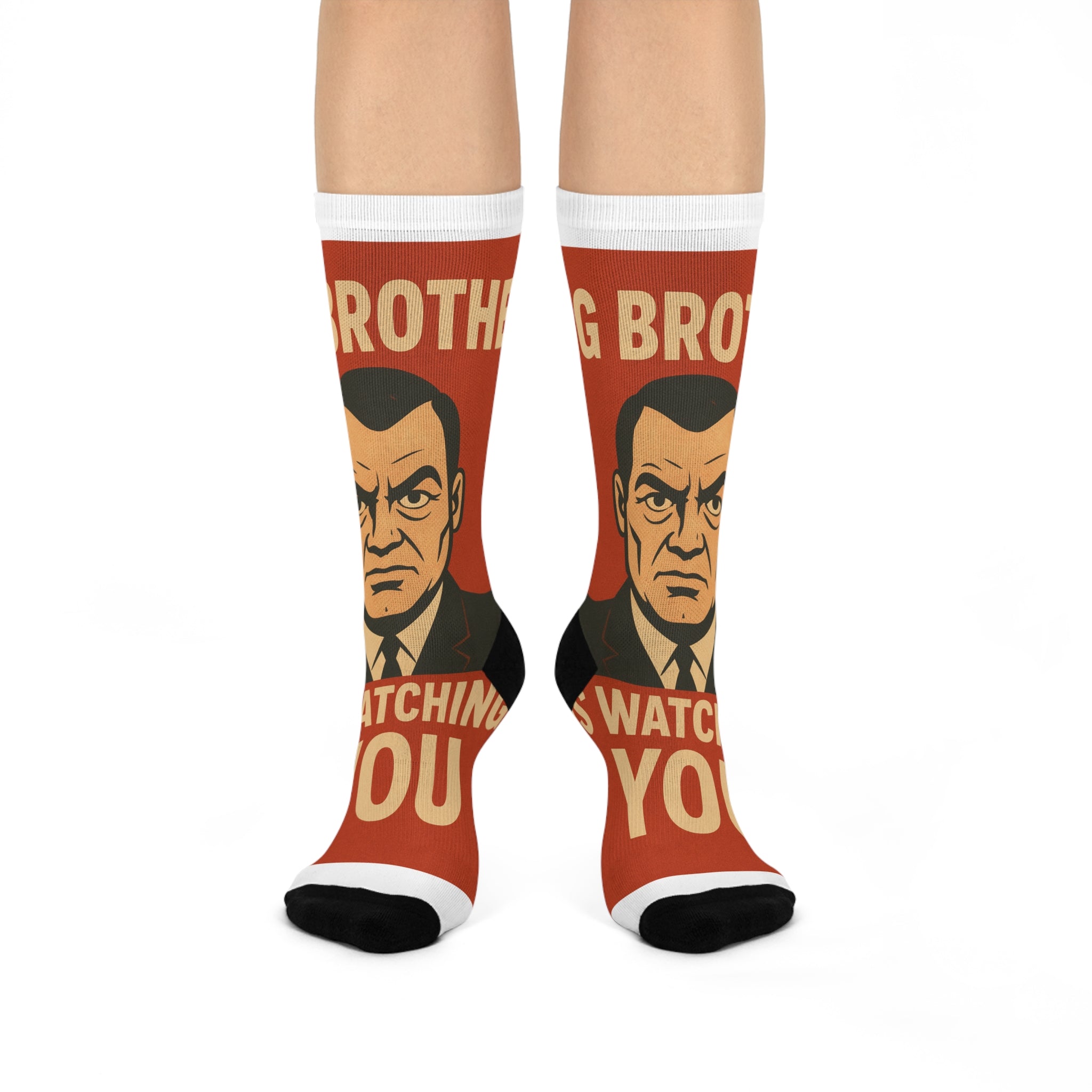 Big Brother Watches You Cushioned Crew Socks | Fun Gift for Friends, Novelty Socks, Statement Accessories, Cozy Wear, Unique Design