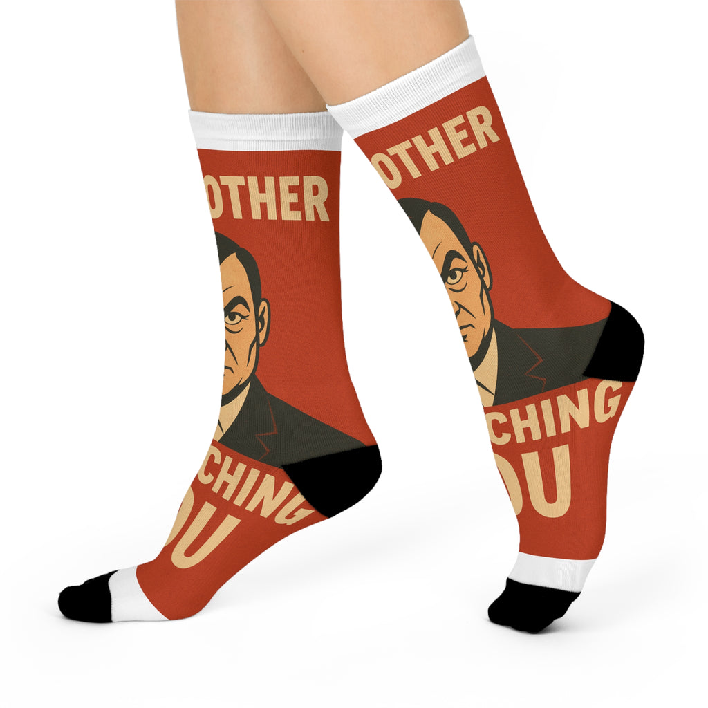 Big Brother Watches You Cushioned Crew Socks | Fun Gift for Friends, Novelty Socks, Statement Accessories, Cozy Wear, Unique Design